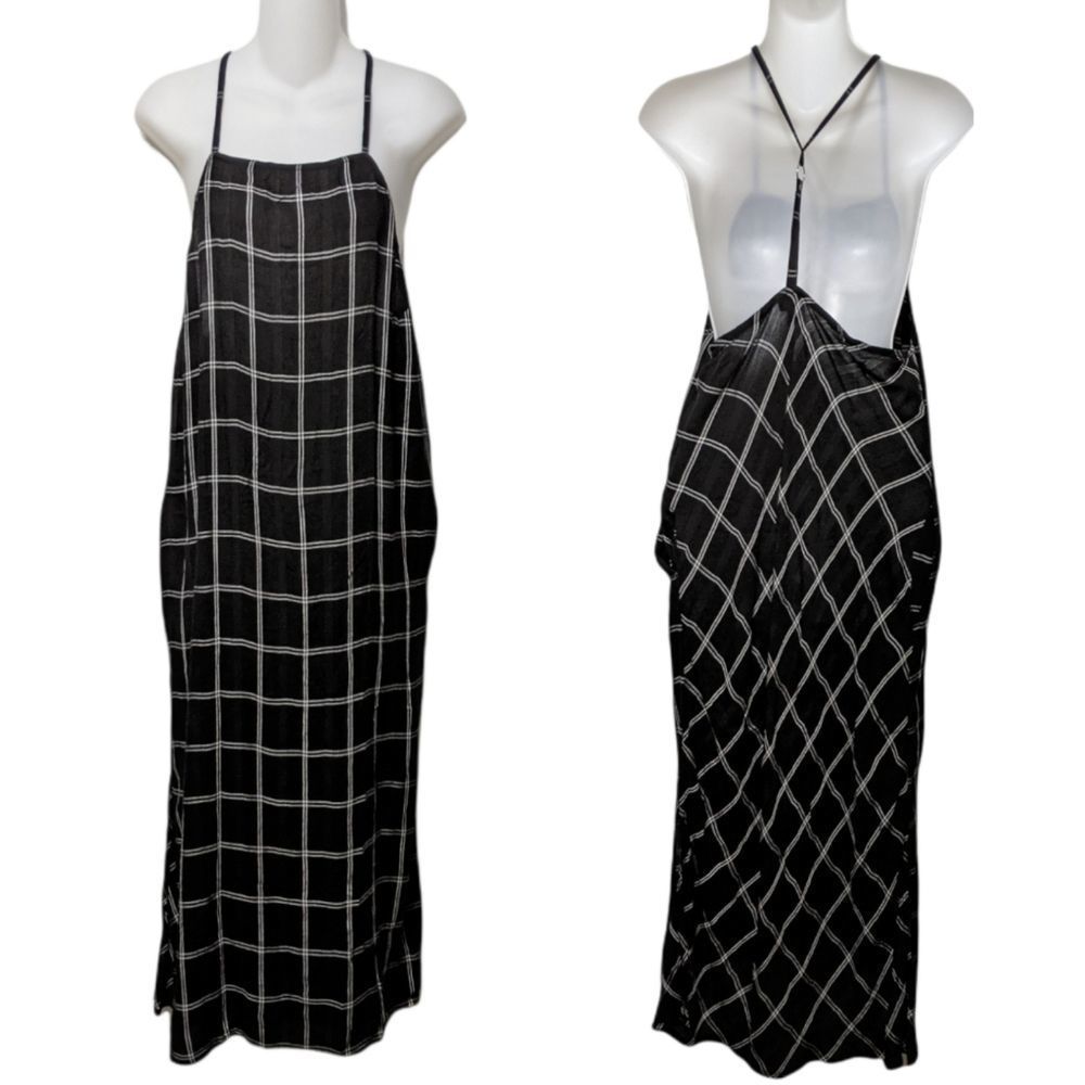 VOLCOM True to This Windowpane Check Midi Apron Slip Dress L